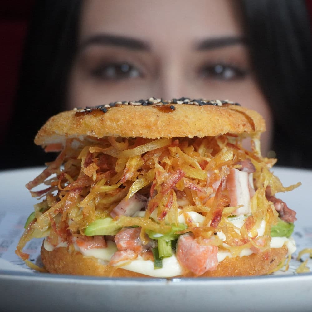 Sushi Burger at Sushi Bites Tampa with crispy rice buns and savory fillings